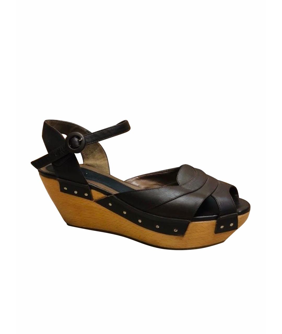 MARNI Коричневые кожаные сабо, фото 1