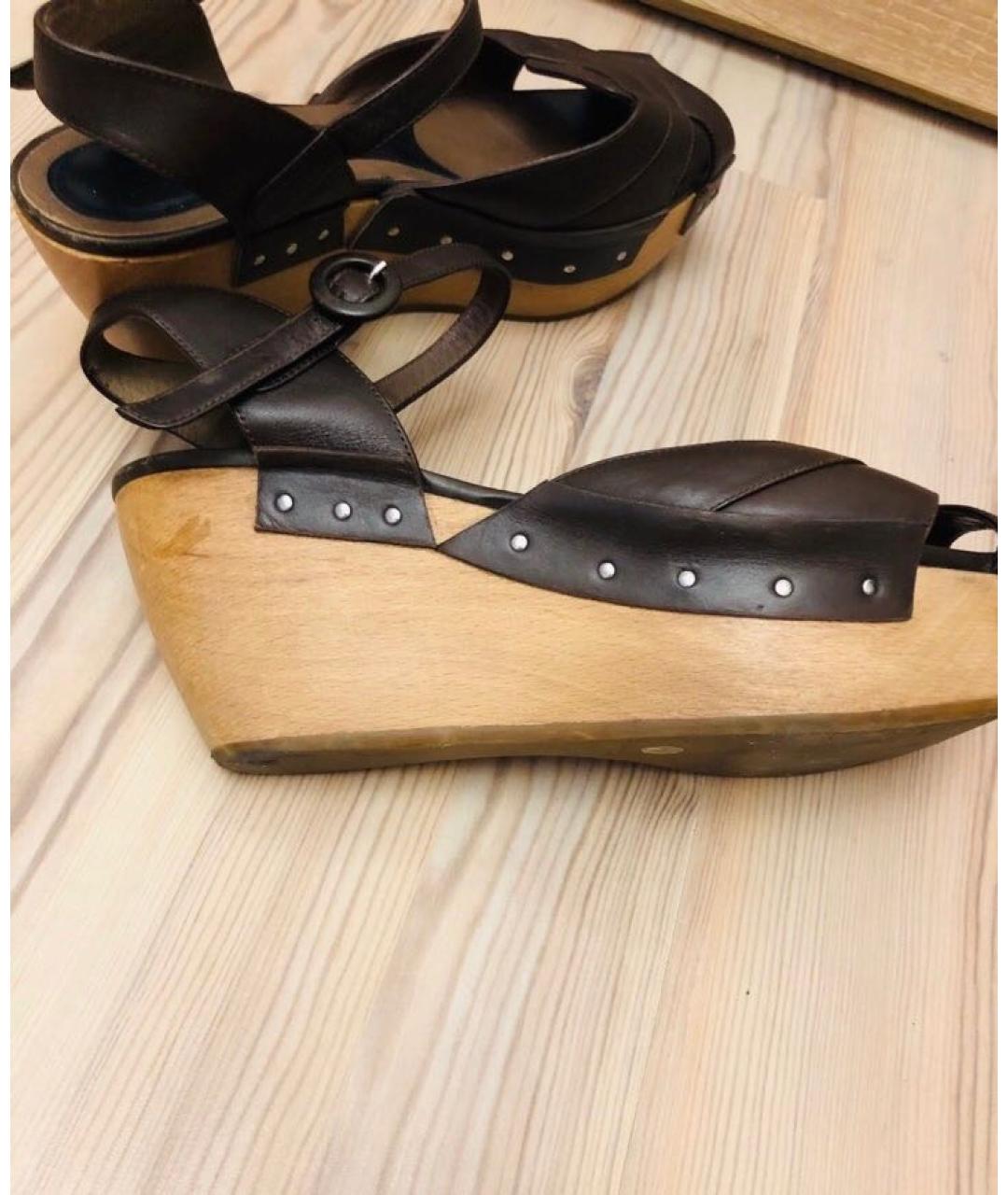 MARNI Коричневые кожаные сабо, фото 4