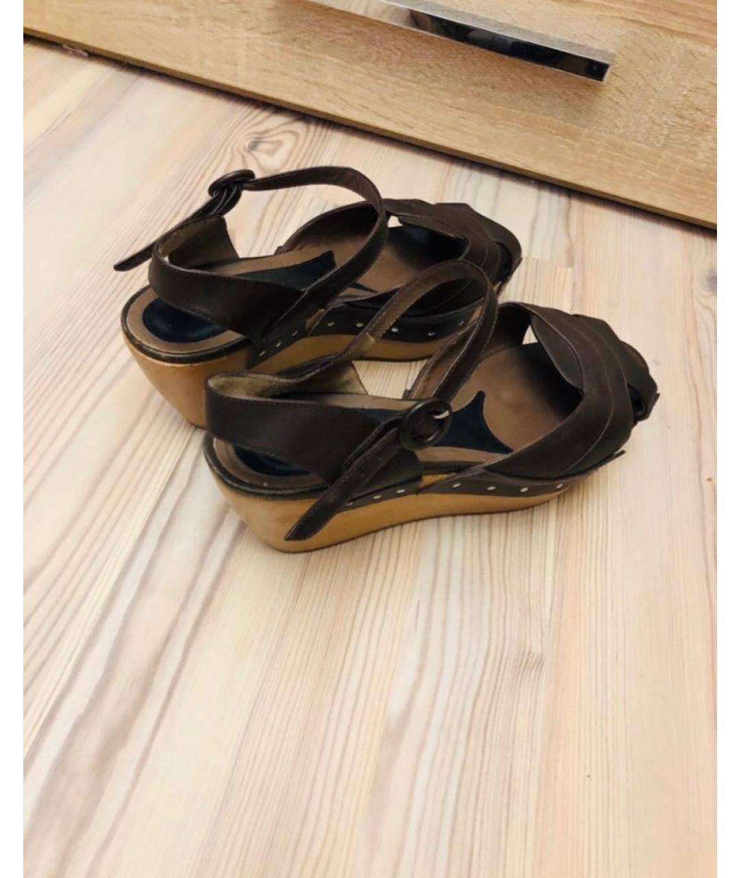 MARNI Коричневые кожаные сабо, фото 7