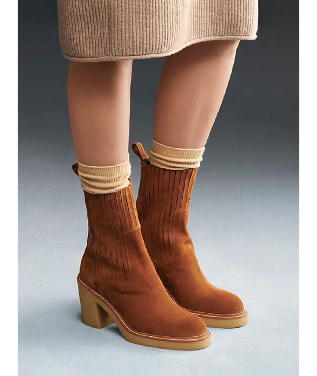 HERMES Коричневые замшевые сапоги, фото 4