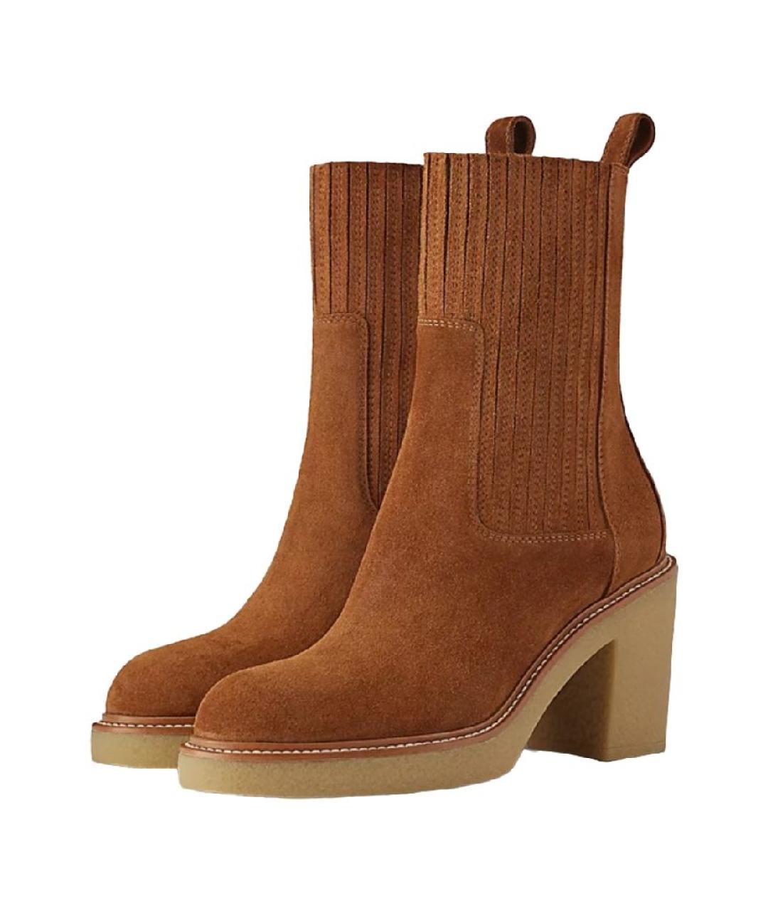 HERMES Коричневые замшевые сапоги, фото 3