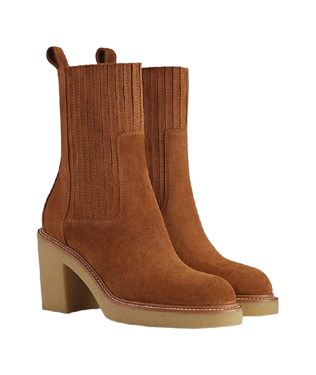 HERMES Коричневые замшевые сапоги, фото 6