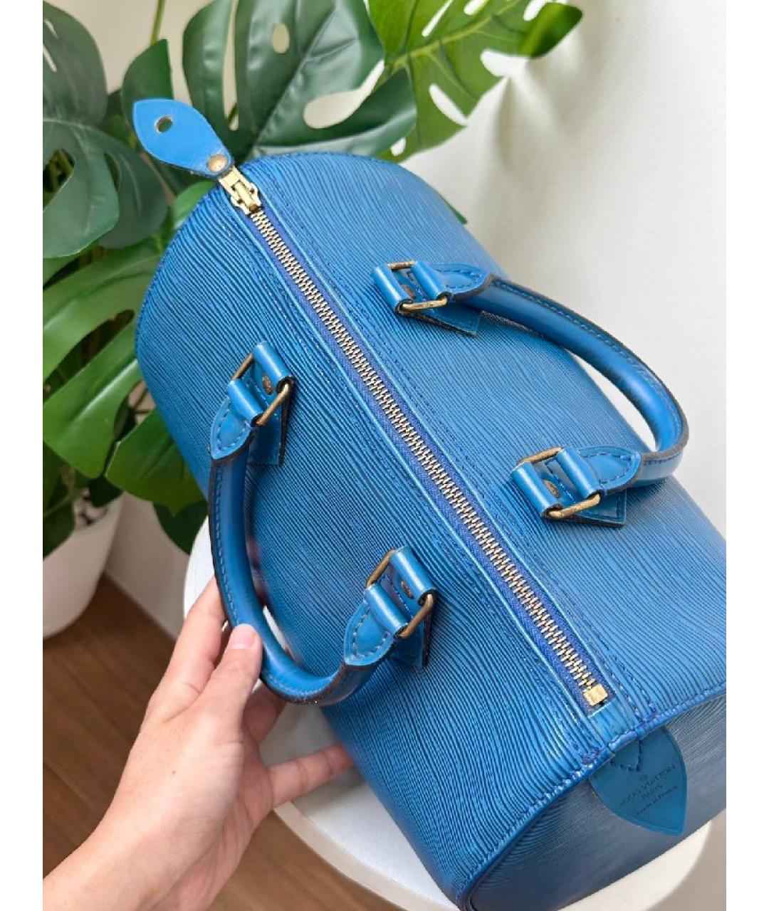 LOUIS VUITTON Синяя кожаная сумка с короткими ручками, фото 3