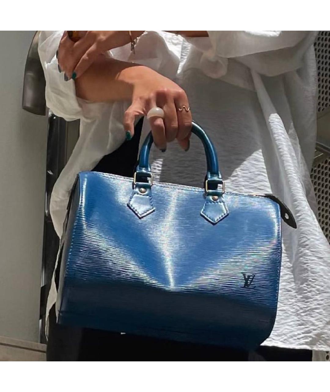 LOUIS VUITTON Синяя кожаная сумка с короткими ручками, фото 5