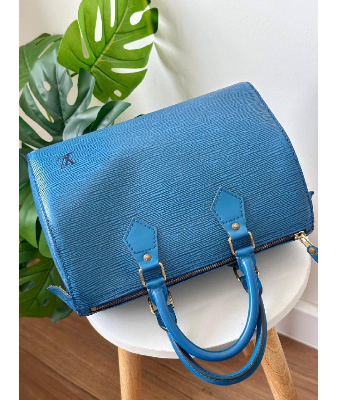 LOUIS VUITTON Синяя кожаная сумка с короткими ручками, фото 2