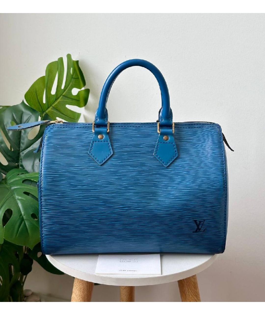 LOUIS VUITTON Синяя кожаная сумка с короткими ручками, фото 8