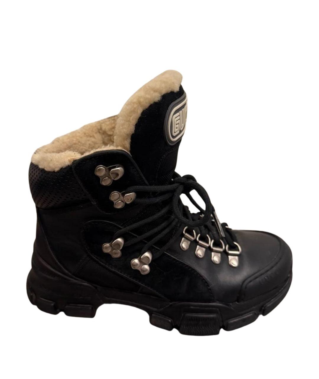 GUCCI Черные кожаные ботинки, фото 1