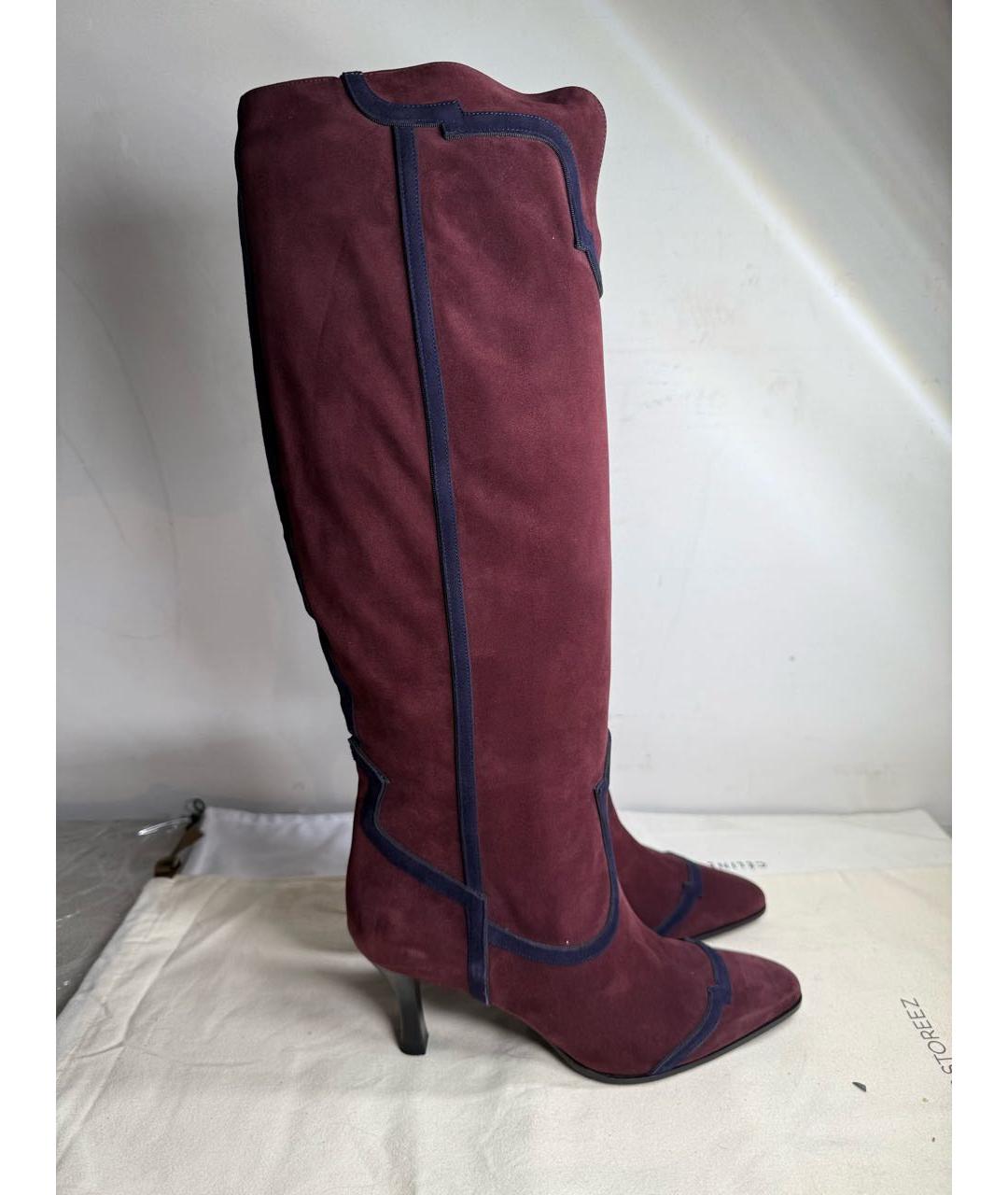 HERMES Бордовые замшевые сапоги, фото 6