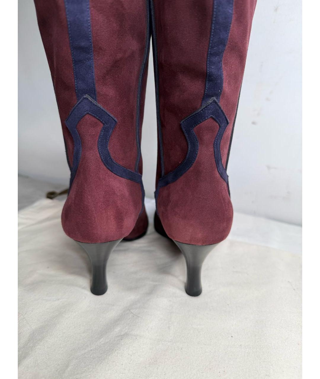HERMES Бордовые замшевые сапоги, фото 4