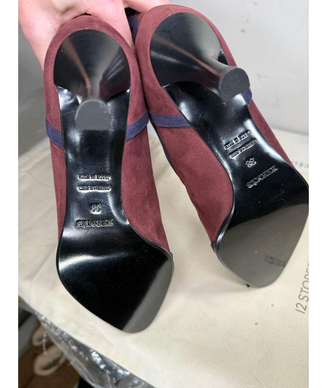 HERMES Бордовые замшевые сапоги, фото 5