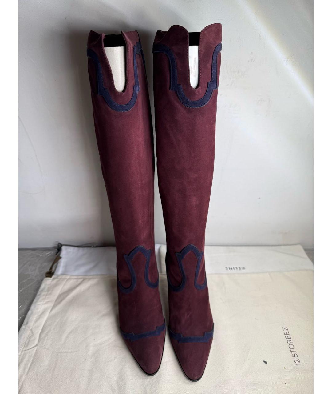 HERMES Бордовые замшевые сапоги, фото 2