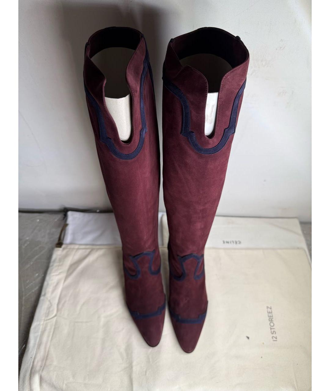 HERMES Бордовые замшевые сапоги, фото 3