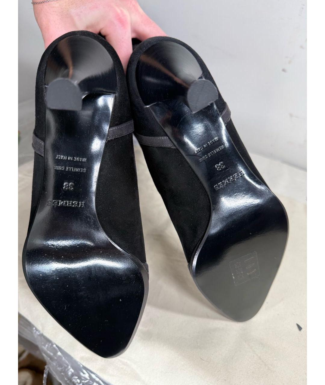 HERMES Черные замшевые сапоги, фото 5