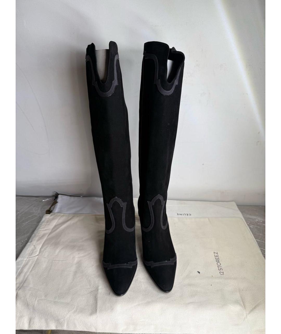 HERMES Черные замшевые сапоги, фото 2
