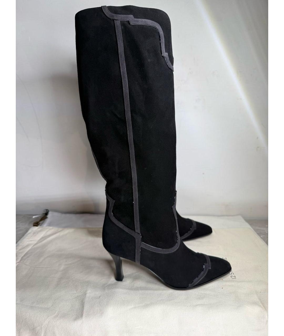 HERMES Черные замшевые сапоги, фото 6