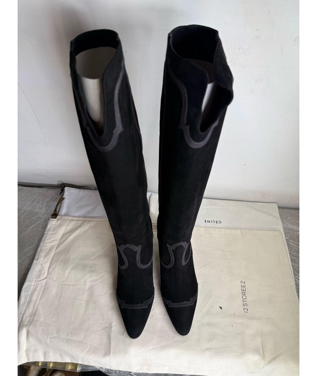 HERMES Черные замшевые сапоги, фото 3