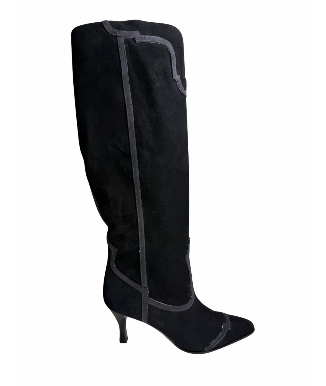 HERMES Черные замшевые сапоги, фото 1
