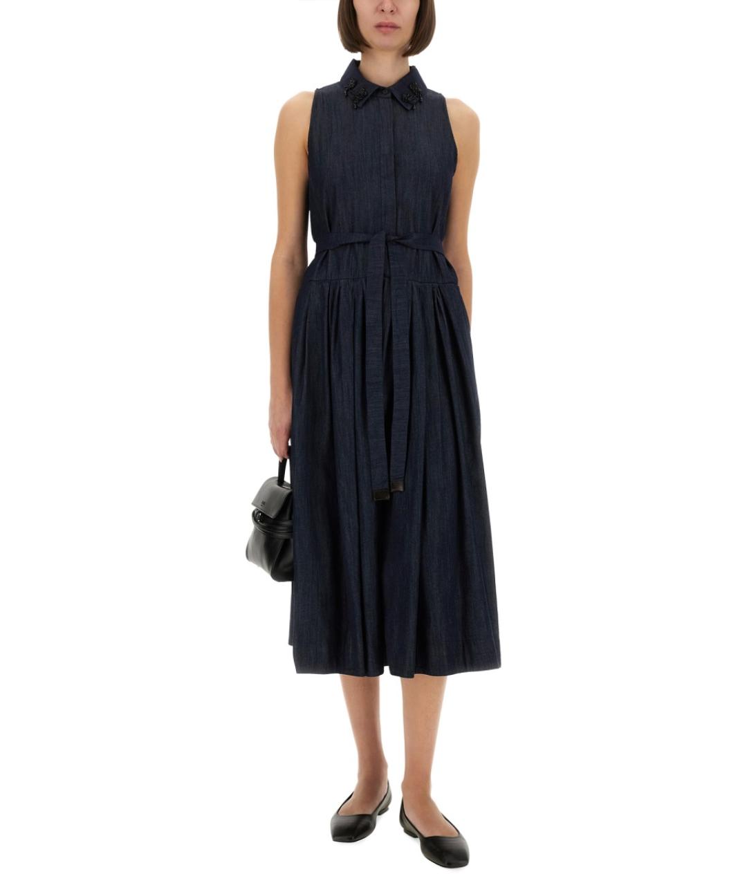 'S MAX MARA Синее хлопковое повседневное платье, фото 2