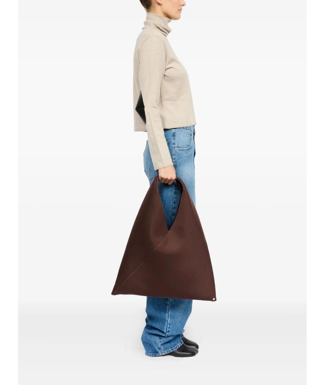 MM6 MAISON MARGIELA Коричневая синтетическая сумка с короткими ручками, фото 3