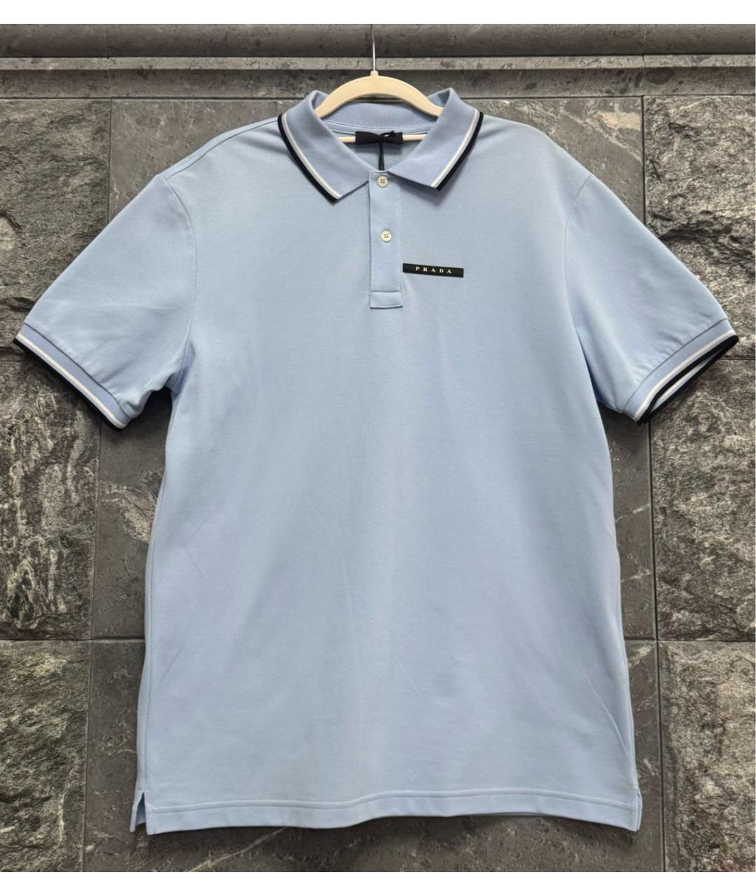 PRADA Голубое хлопковое поло с коротким рукавом, фото 9