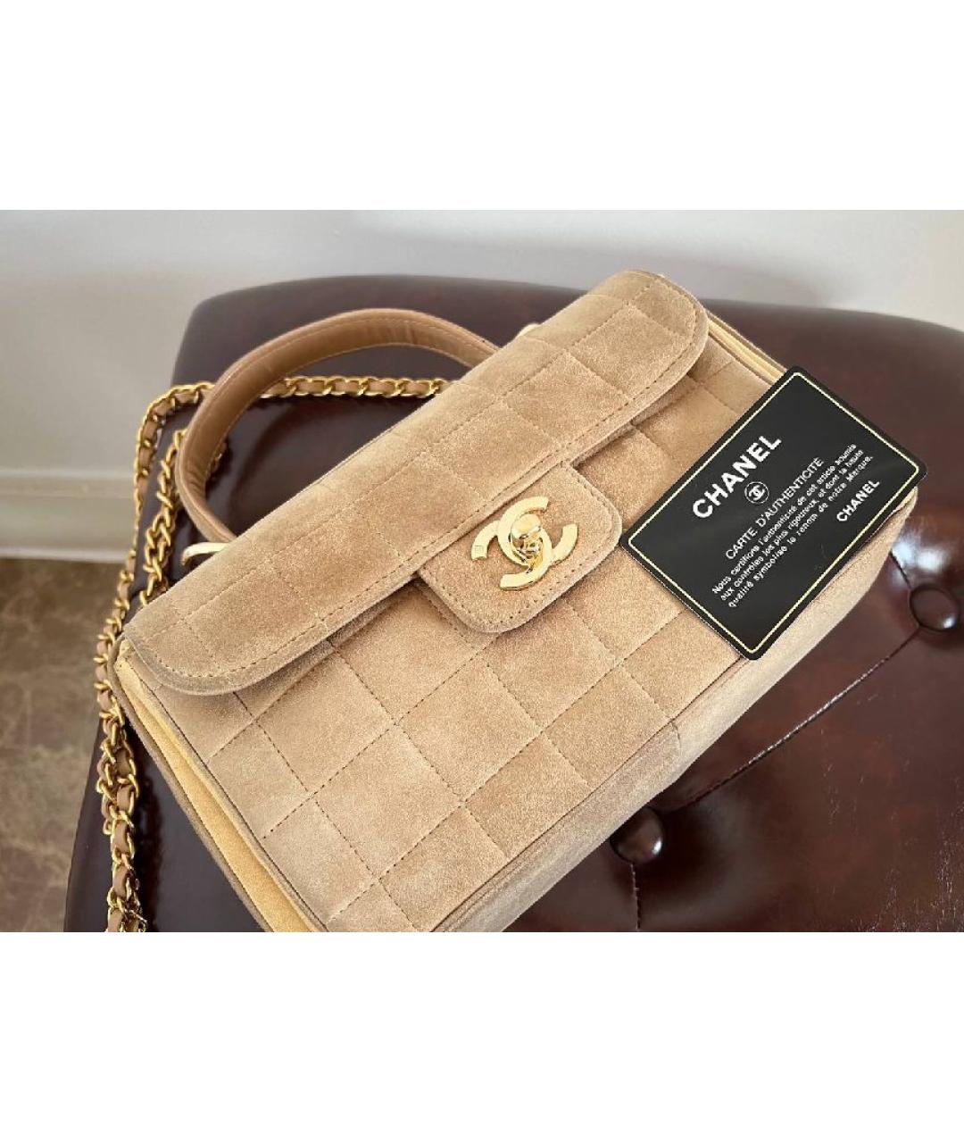 CHANEL Бежевая замшевая сумка с короткими ручками, фото 8