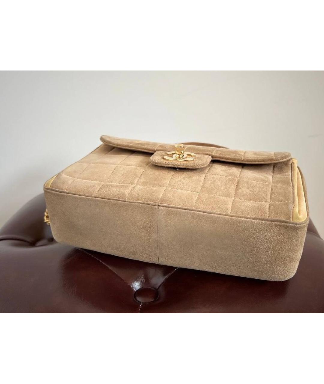 CHANEL Бежевая замшевая сумка с короткими ручками, фото 4