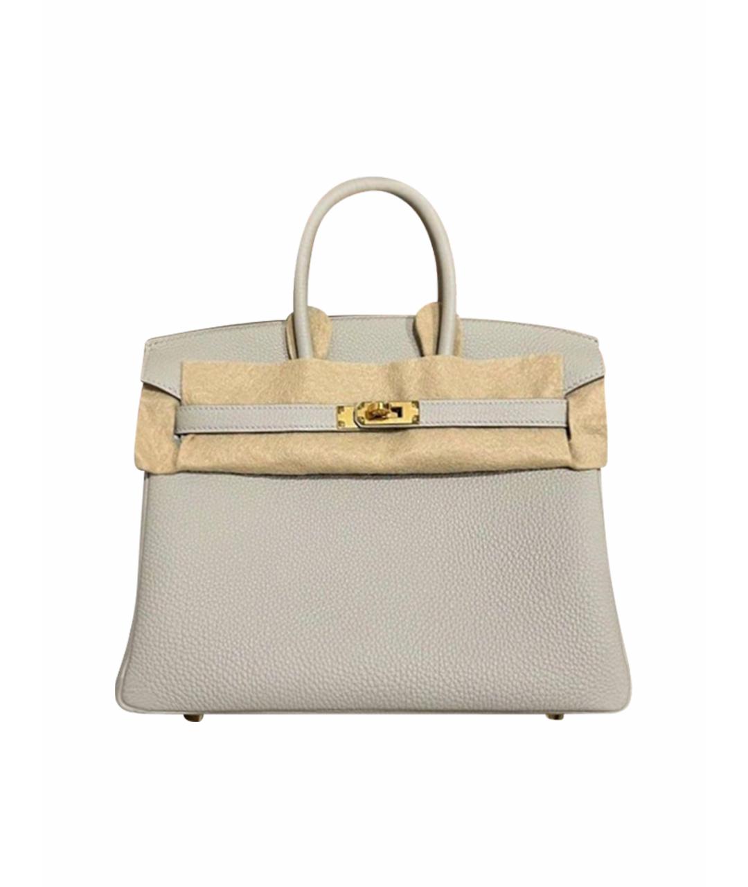 HERMES Серая кожаная сумка с короткими ручками, фото 1