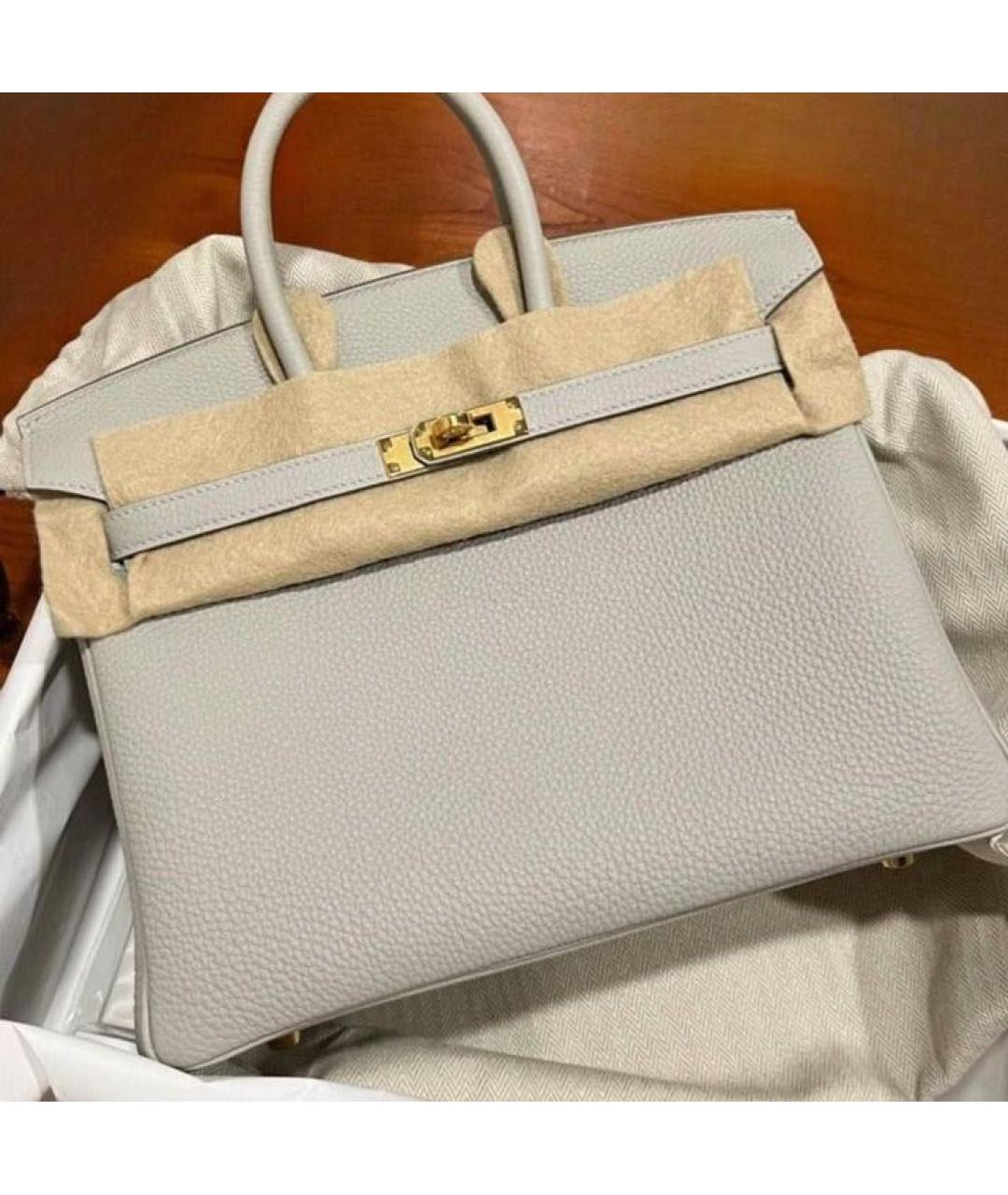 HERMES Серая кожаная сумка с короткими ручками, фото 3
