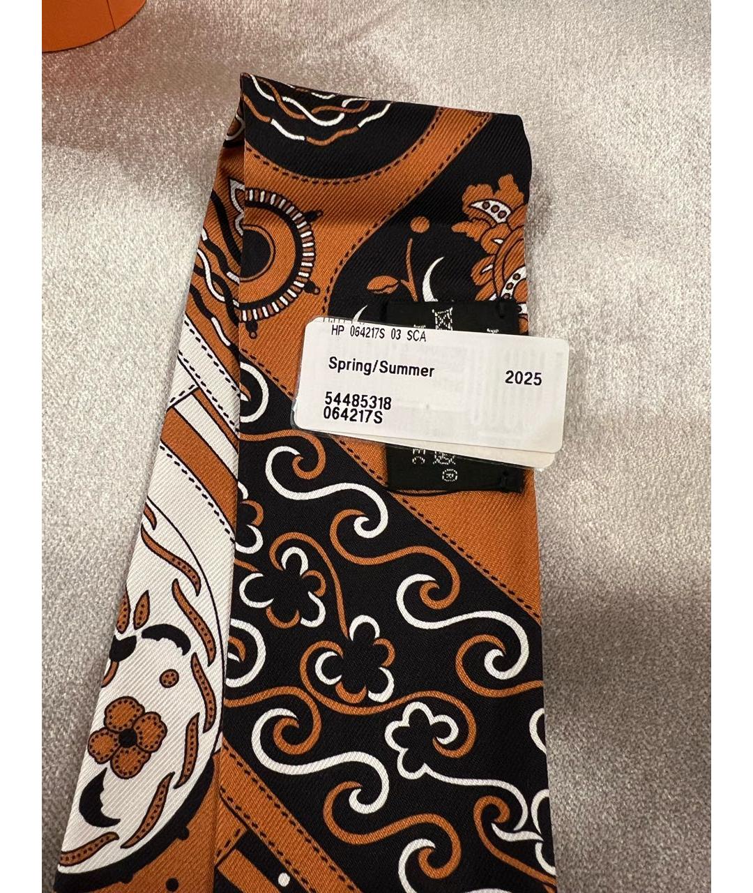 HERMES Коричневый шелковый платок, фото 3