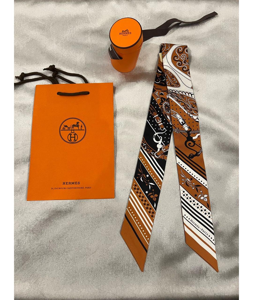 HERMES Коричневый шелковый платок, фото 2