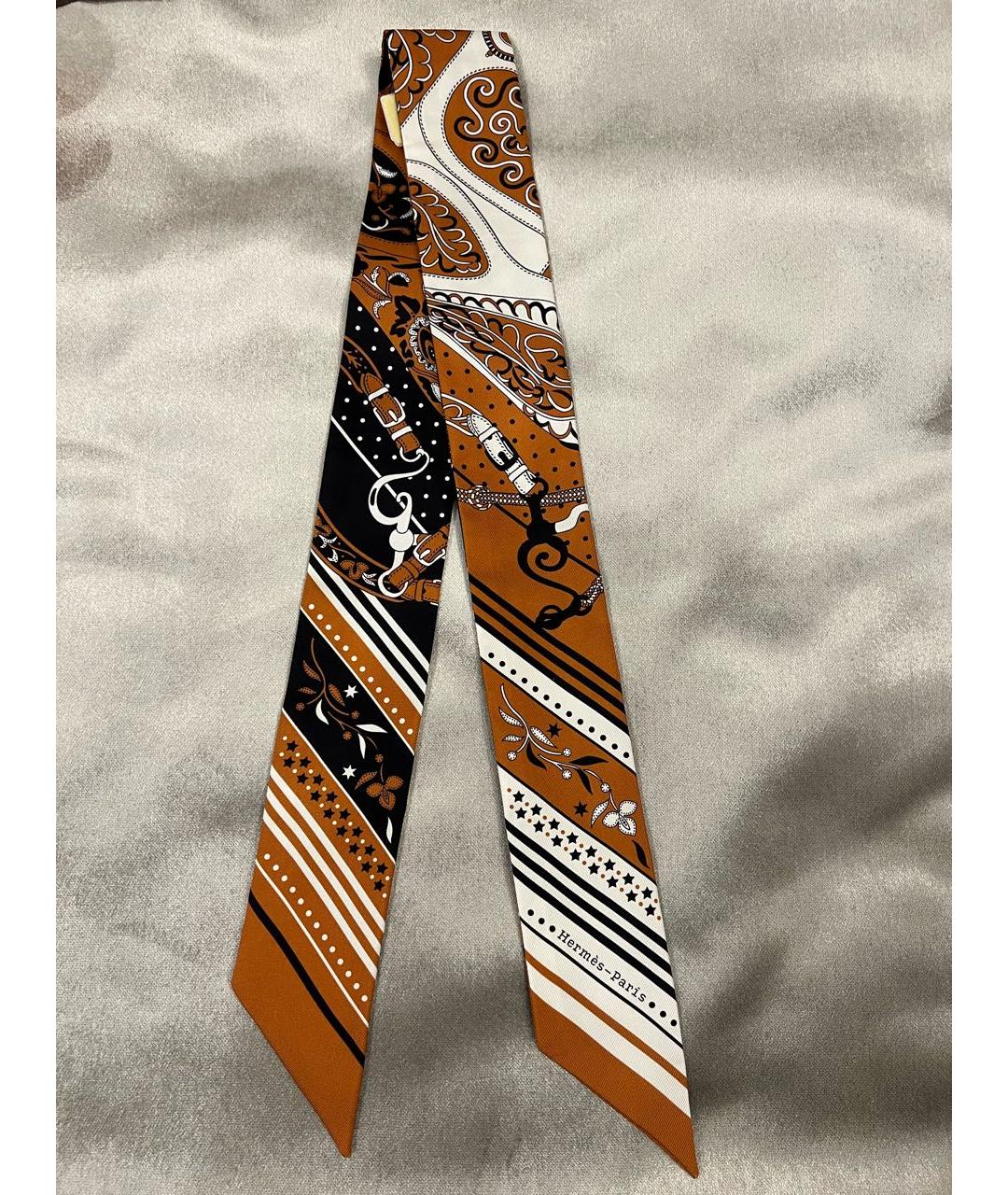 HERMES Коричневый шелковый платок, фото 5