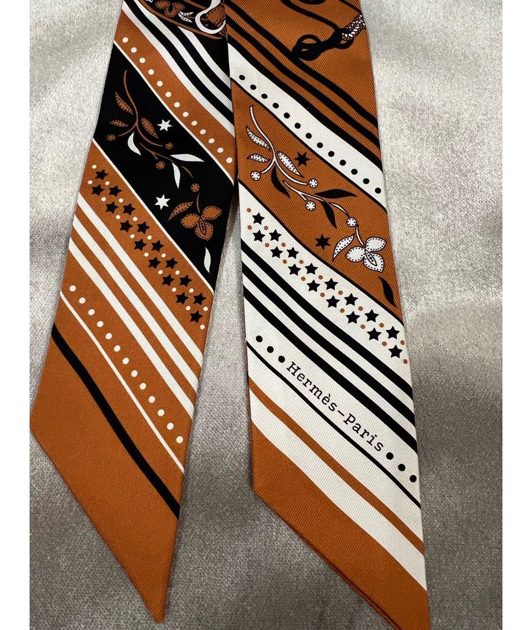 HERMES Коричневый шелковый платок, фото 4