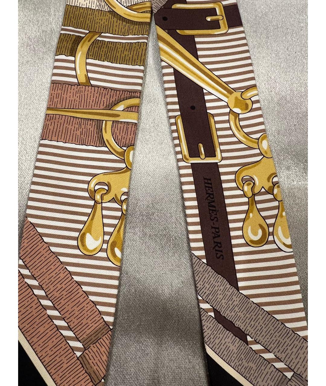 HERMES Коричневый шелковый платок, фото 5