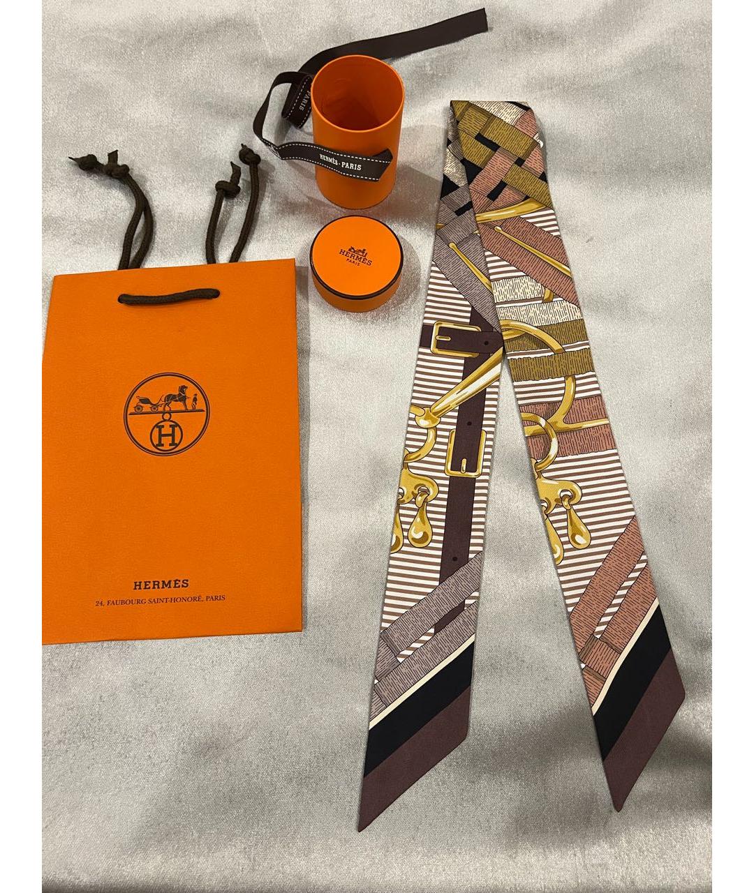 HERMES Коричневый шелковый платок, фото 2