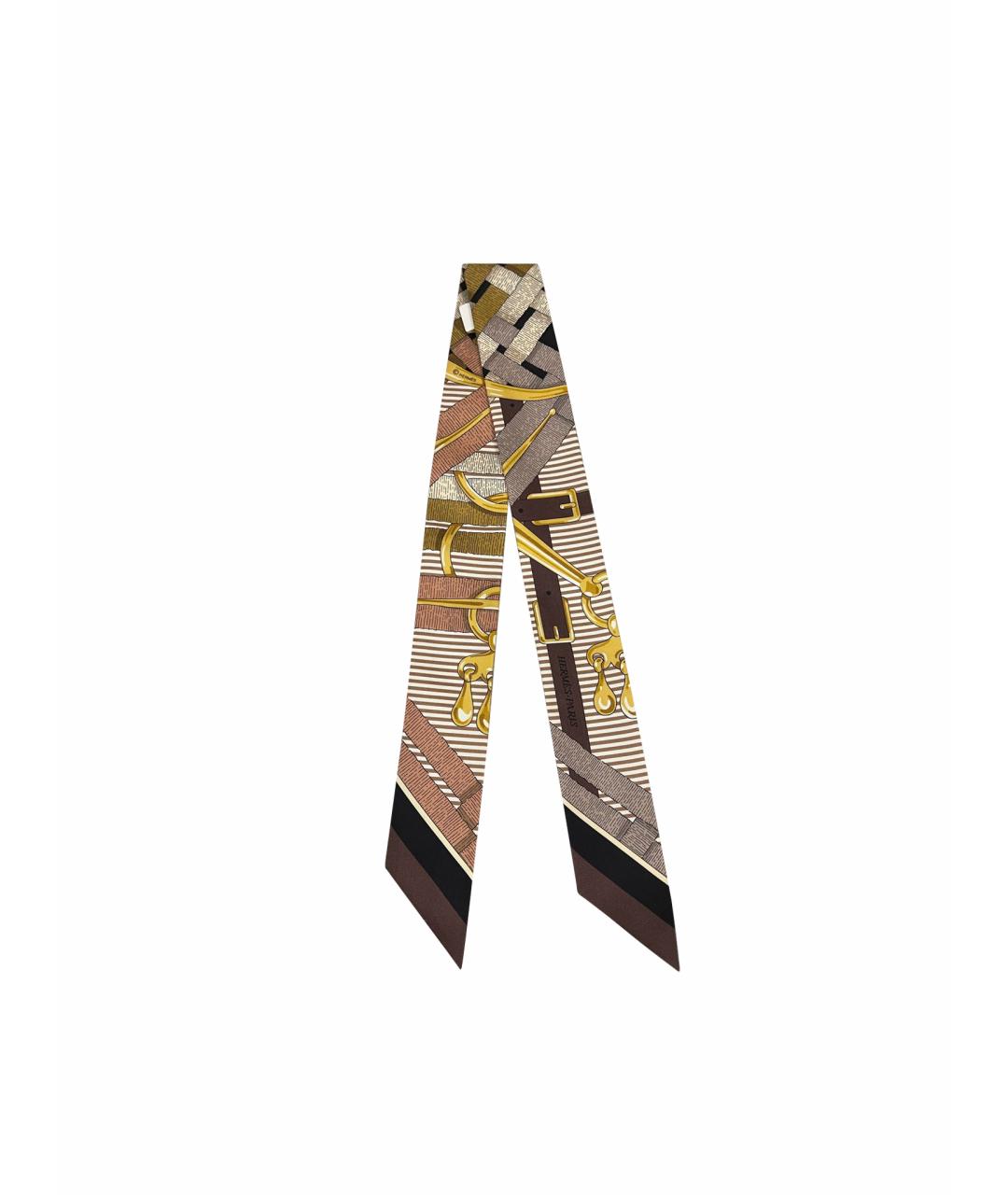 HERMES Коричневый шелковый платок, фото 1