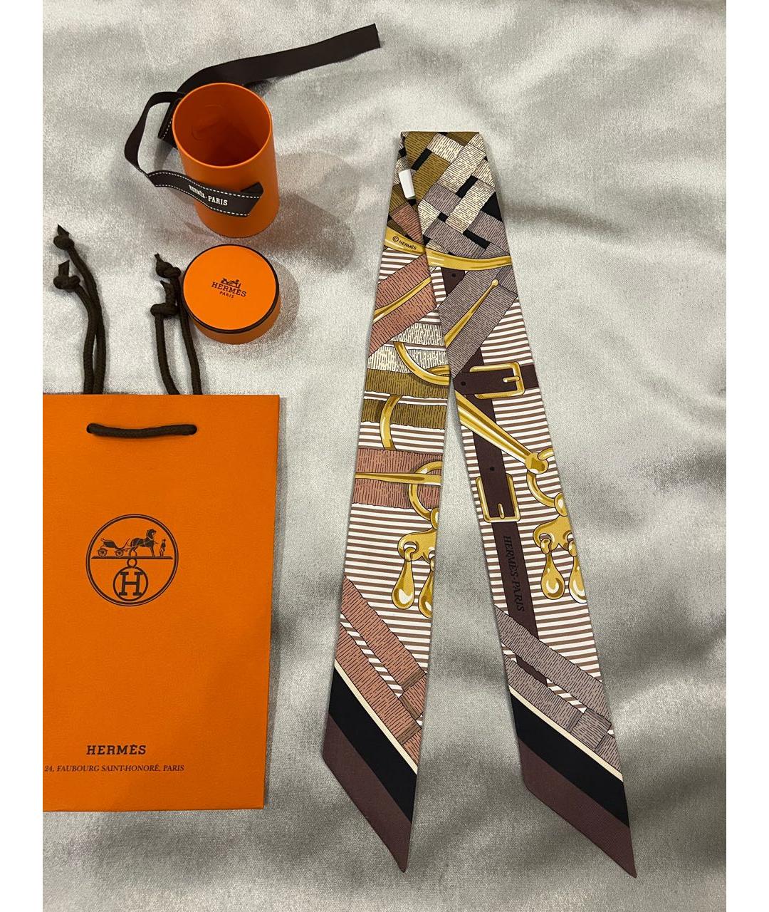 HERMES Коричневый шелковый платок, фото 4