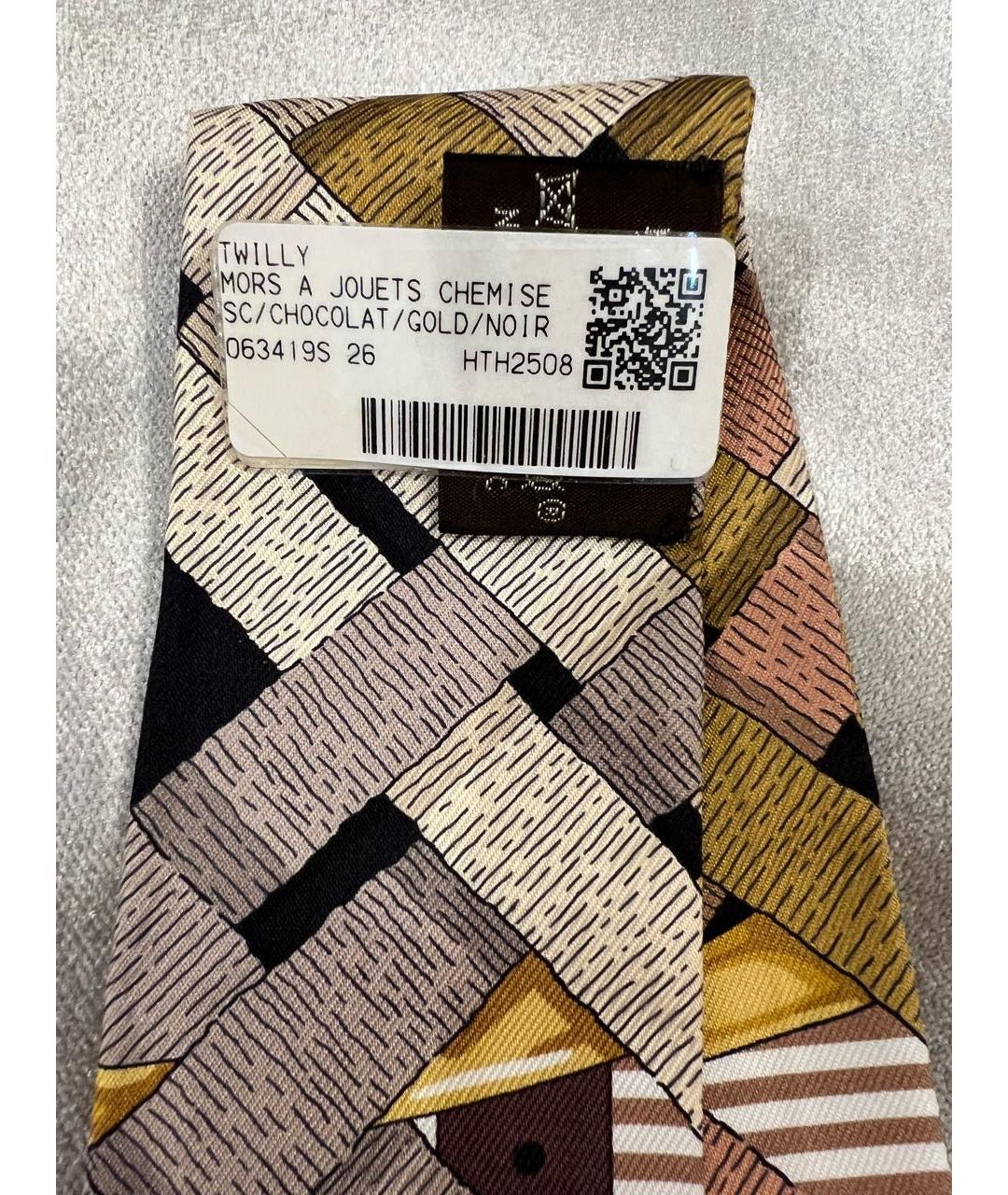 HERMES Коричневый шелковый платок, фото 3