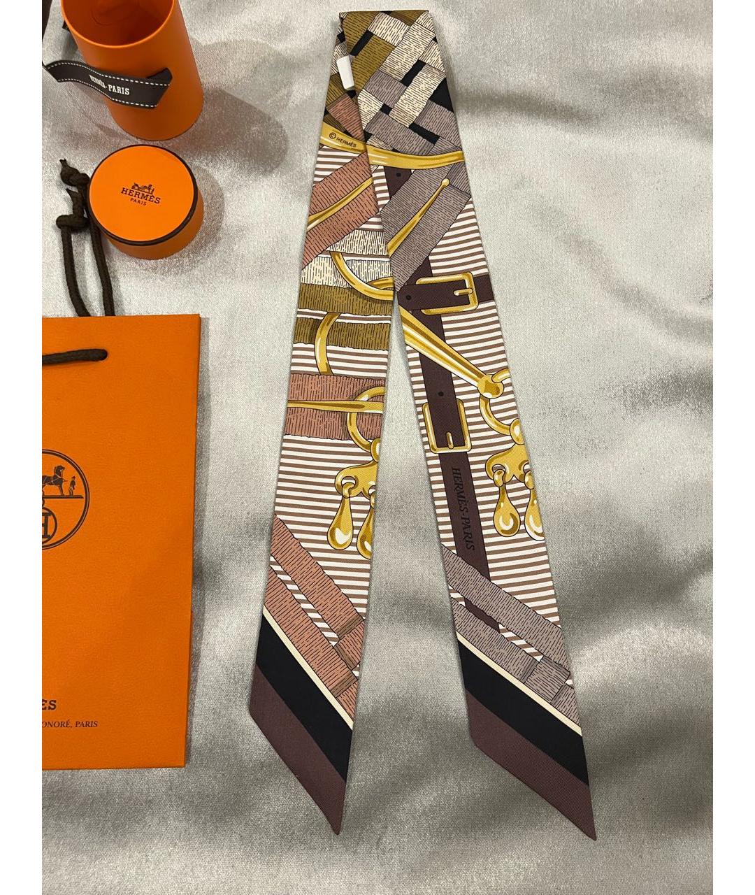 HERMES Коричневый шелковый платок, фото 6
