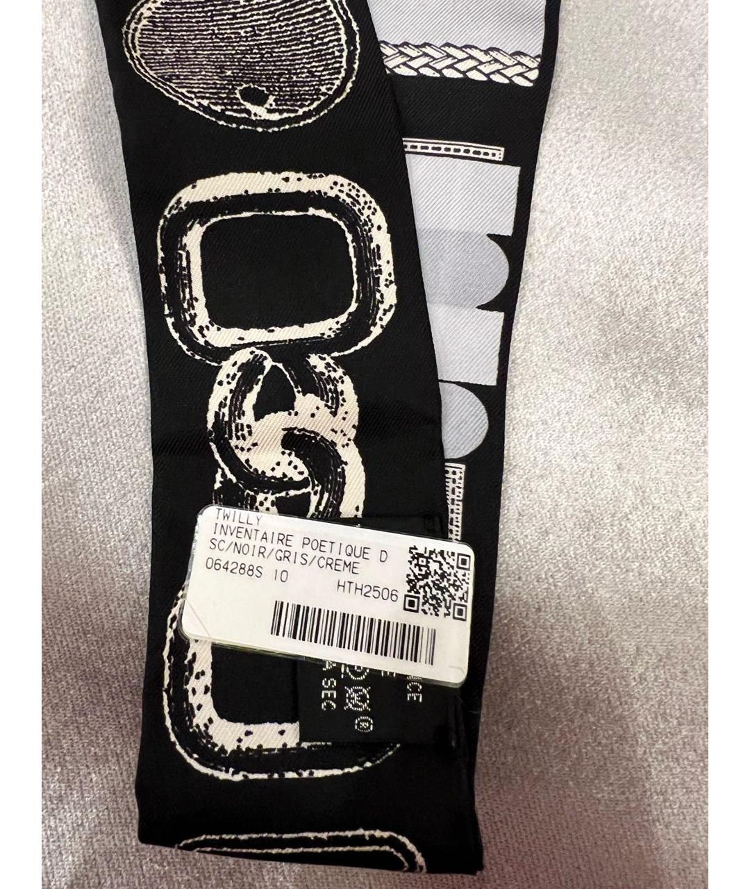 HERMES Черный шелковый платок, фото 2