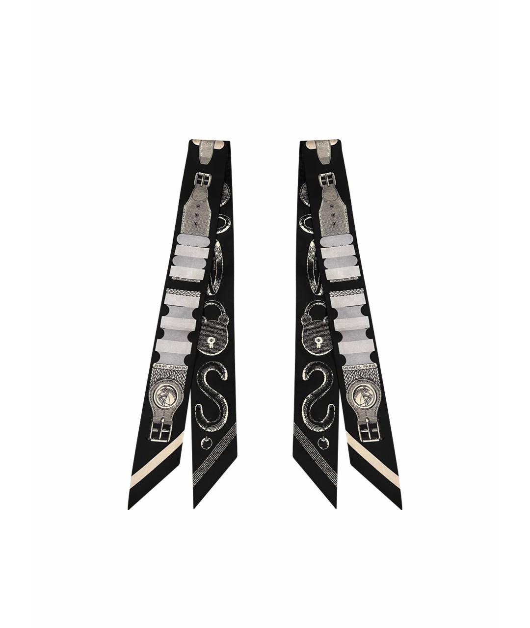 HERMES Черный шелковый платок, фото 1