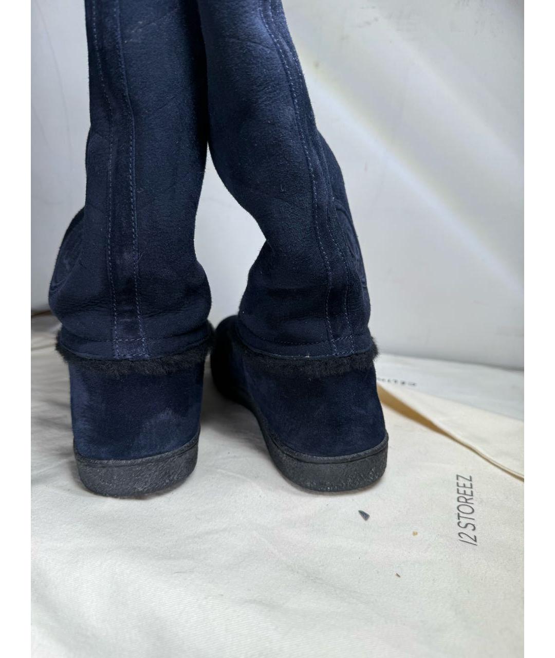 CHANEL Темно-синие замшевые сапоги, фото 4