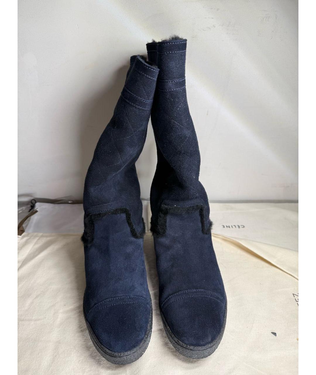CHANEL Темно-синие замшевые сапоги, фото 2