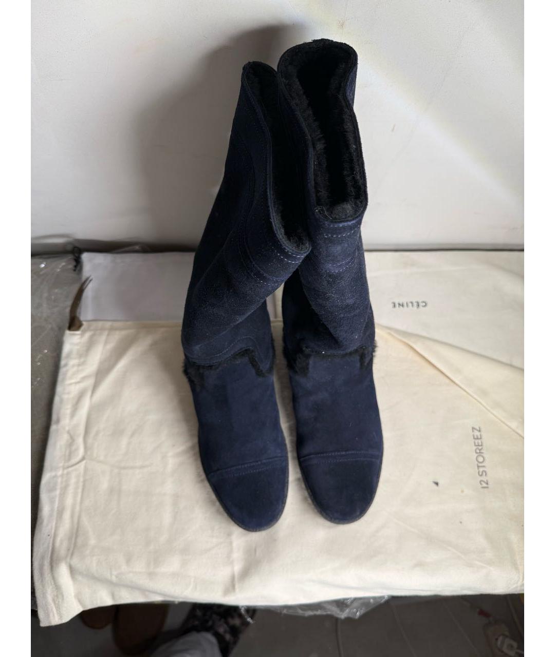 CHANEL Темно-синие замшевые сапоги, фото 3
