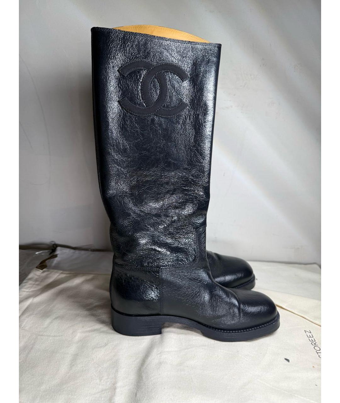 CHANEL Темно-синие кожаные сапоги, фото 7