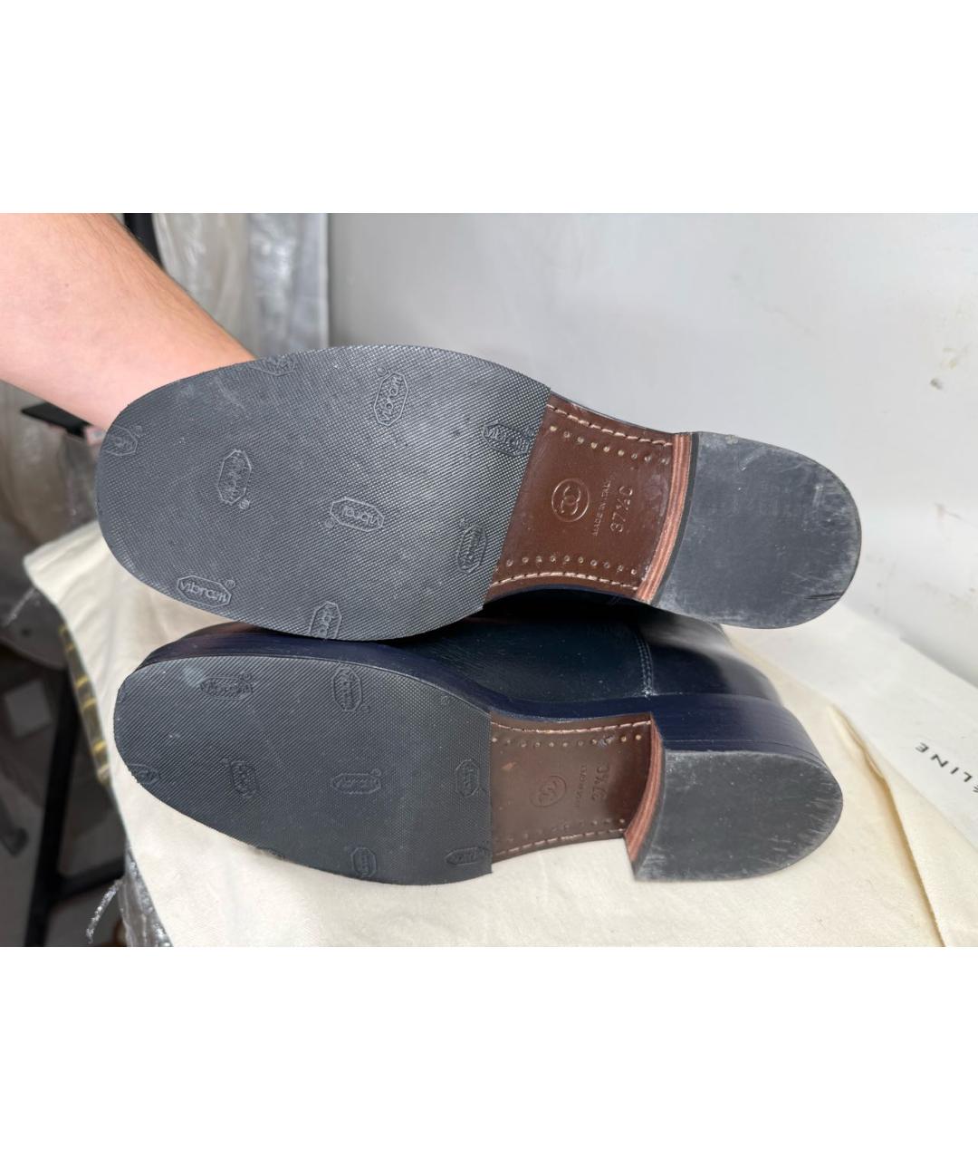 CHANEL Темно-синие кожаные сапоги, фото 5