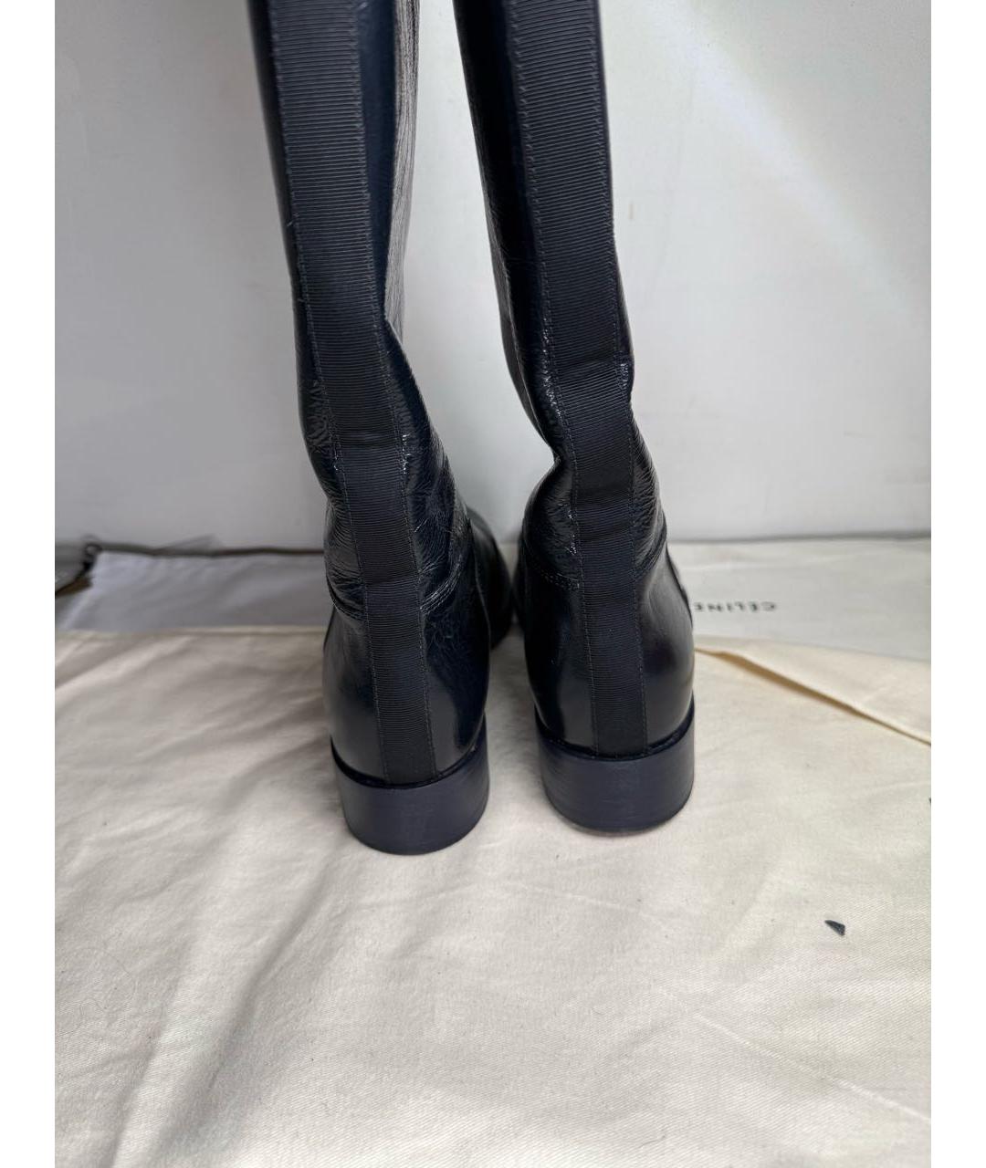 CHANEL Темно-синие кожаные сапоги, фото 4