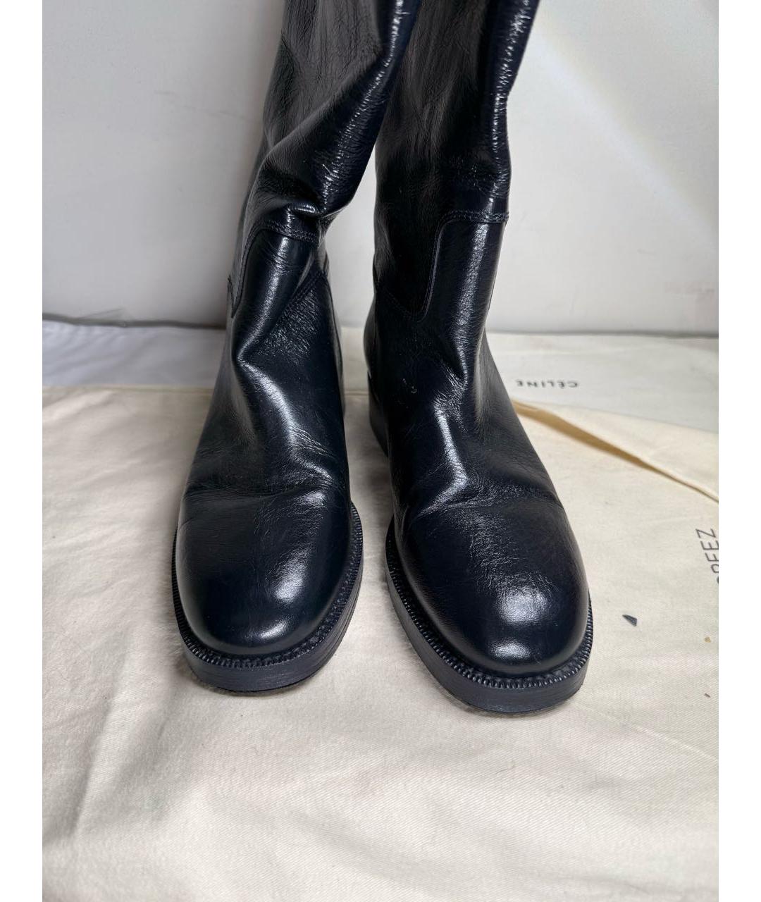 CHANEL Темно-синие кожаные сапоги, фото 3