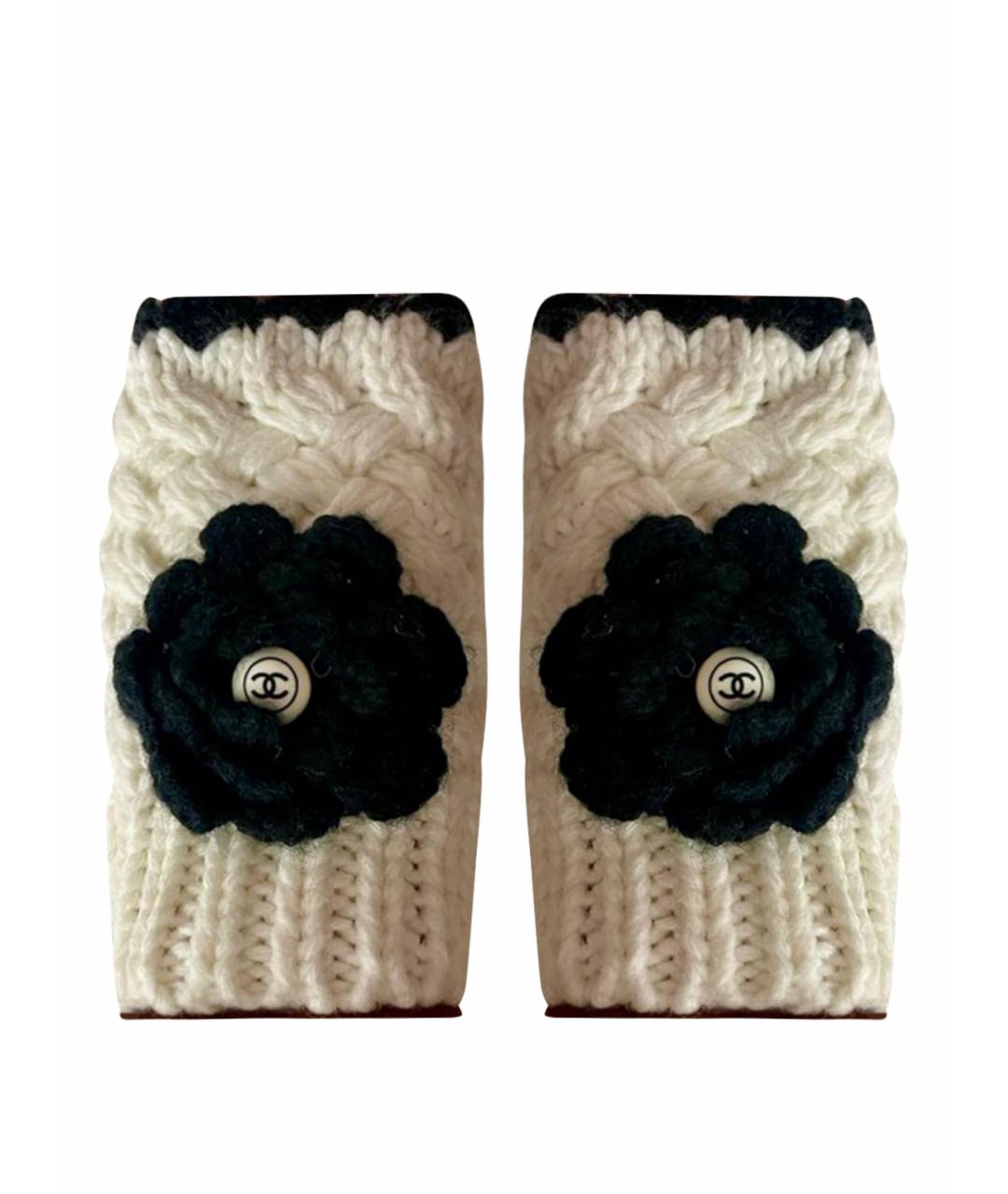 CHANEL Белые шерстяные митенки, фото 1