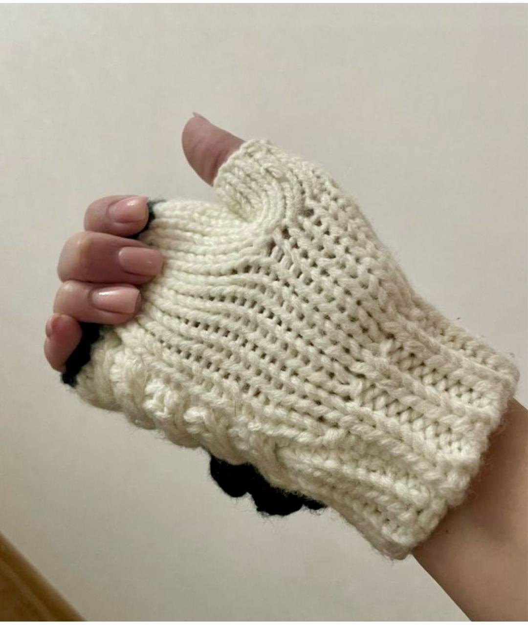 CHANEL Белые шерстяные митенки, фото 5