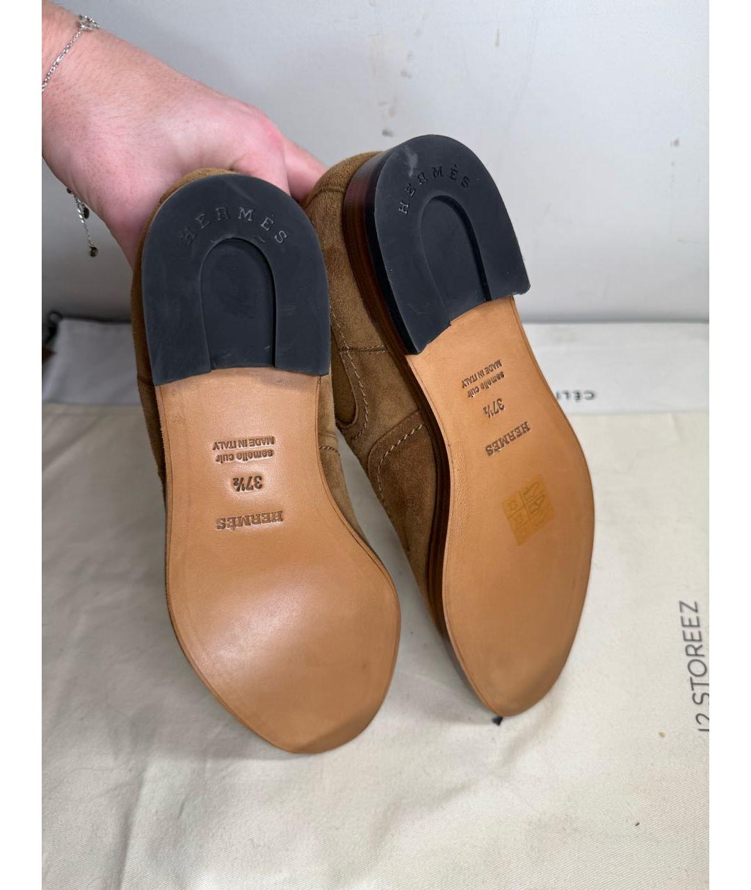 HERMES Коричневые замшевые ботинки, фото 4